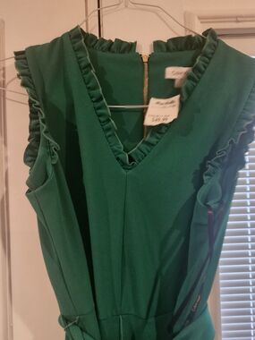 Calvin Klein Emerald Green Ruffle-Trim V-Neck Jumpsuit